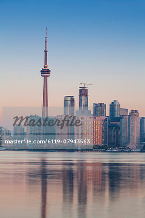 View of CN Tower and city skyline, Toronto, Ontario, Canada, North America