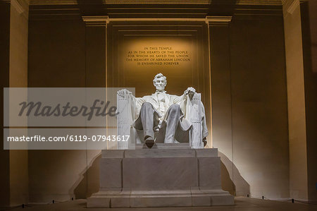 Interior of the Lincoln Memorial lit up at night, Washington D.C., United States of America, North America Interior of the Lincoln Memorial lit up at night, Washington D.C., United States of America, North America