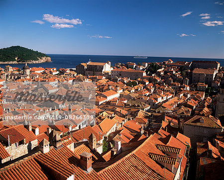 Elevated view of the town from the city walls, Dubrovnik, Dalmatia, Croatia, Europe