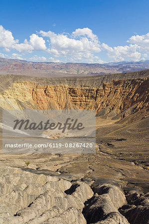 Looking down into Ubehebe crater, a Maar volcano, caused by groundwater contacting hot magma or lava, Death Valley National Park, California, United States of America, North America