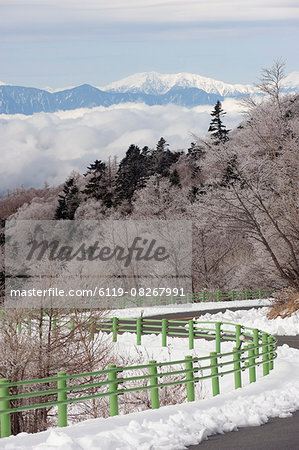 A winter winding road looking out to the Southern Alps, Shizuoka Prefecture, Japan, Asia