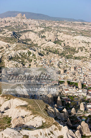 Elevated view over the town of Goreme in Cappadocia, Anatolia, Turkey, Asia Minor, Eurasia