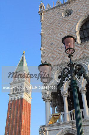 Doges Palace and Campanile, St. Mark's Square, Venice, UNESCO World Heritage Site, Veneto, Italy, Europe