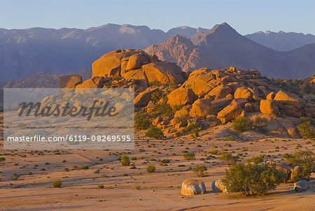 Desert landscape near Tafraoute at sunset, Morocco, North Africa, Africa