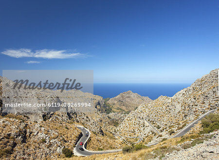 Twisting hairpin mountain road to Sa Calobra in northern Majorca, Balearic Islands, Spain, Mediterranean, Europe