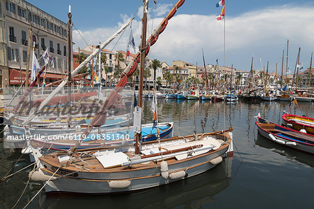 Traditional fishing boats moored in the harbour at Sanary-sur-Mer, Provence, France, Europe