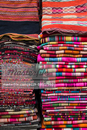 Weavings for sale at a street market in La Paz, La Paz Department, Bolivia, South America