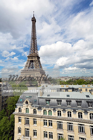 Elevated view over the city with the Eiffel Tower in the distance, Paris, France, Europe