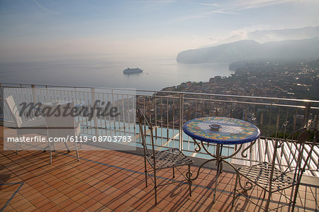 View of Sorrento and Tyrrhenian Sea from above Sorrento, Costiera Amalfitana (Amalfi Coast), UNESCO World Heritage Site, Campania, Italy, Europe