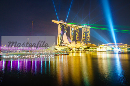 The nightly light and laser show in Marina Bay from the Marina Bay Sands, Singapore, Southeast Asia, Asia
