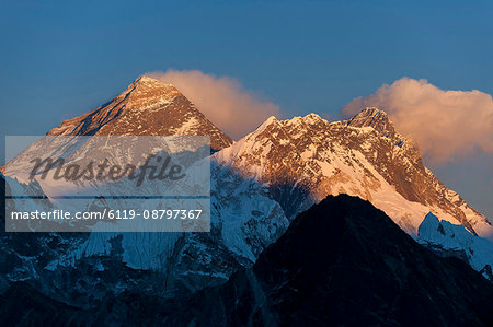 Mount Everest, Nuptse and Lhotse, seen here from Gokyo Ri, Khumbu Region, Nepal, Himalayas, Asia Mount Everest, Nuptse and Lhotse, seen here from Gokyo Ri, Khumbu Region, Nepal, Himalayas, Asia