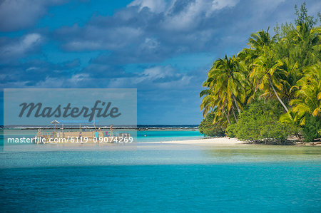 Traditional wood carved boat in the Aitutaki lagoon, Rarotonga and the Cook Islands, South Pacific, Pacific