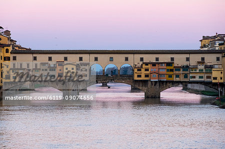Ponte Vecchio at sunrise, UNESCO World Heritage Site, Florence, Tuscany, Italy, Europe Ponte Vecchio at sunrise, UNESCO World Heritage Site, Florence, Tuscany, Italy, Europe