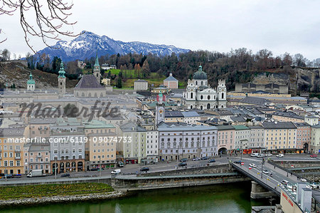 View towards the old town, Salzburg, Austria, Europe