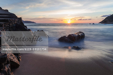 Sunset on La Crocetta beach, Marciana Marina, Elba Island, Livorno Province, Tuscany, Italy, Europe