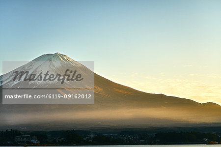 Mount Fuji with a clear blue sky at sunset, UNESCO World Heritage Site, Yamanashi Prefecture, Honshu, Japan, Asia