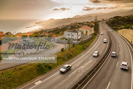 Road above Funchal viewed from elevated position, Madeira, Portugal, Atlantic, Europe