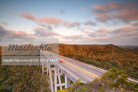 Viaduct at sunset in the forest of Cuba, Havana district, Cuba, West Indies, Caribbean, Central America