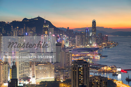 Skyline of Hong Kong Island at sunset, Hong Kong, China, Asia