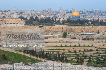 View of Mount of Olives and Dome of the Rock, Jerusalem, Israel Middle East