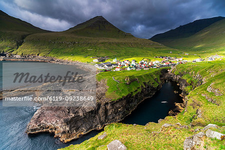 Coastal village of Gjogv, Eysturoy island, Faroe Islands, Denmark, Europe