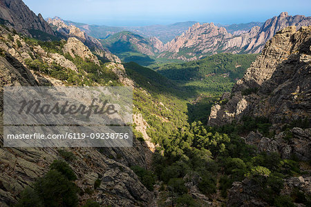 Trekking on the GR20 in Corsica near the Aiguilles de Bavella towards Refuge d'Asinao, Corsica, France, Mediterranean, Europe