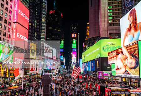 The chaos and lights of New York City's Times Square, New York, United States of America, North America