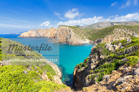 Beach of Cala Domestica from above, Iglesias, Sud Sardegna province, Sardinia, Italy, Mediterranean, Europe