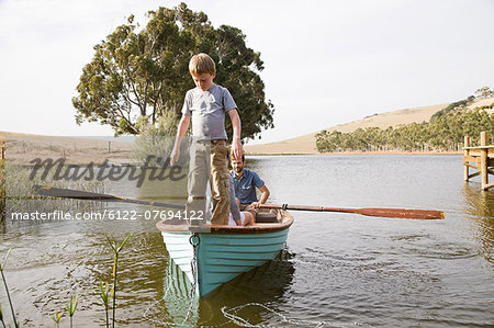 Family with rowing boat