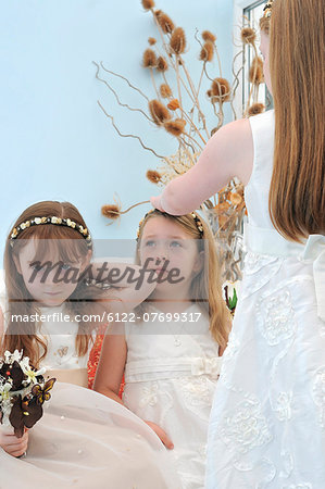 Bored flower girls in wedding