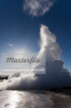 Steam rising from geyser