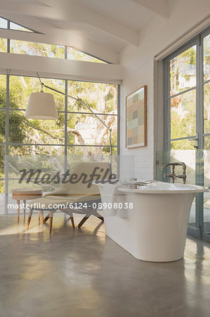 Soaking Tub In Luxury Home Showcase Hotel Bedroom Stock