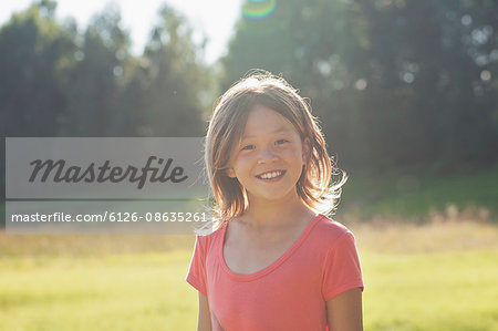 Sweden, Smaland, Portrait of smiling girl (10-11)