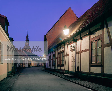 Sweden, Skane, Ystad, City street at night