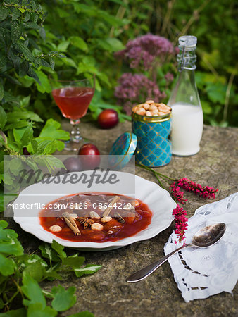 Sweden, Plum puree and almond biscuits on stone