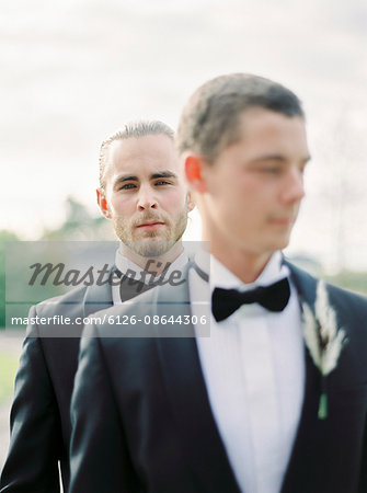 Sweden, Portrait of grooms at gay wedding