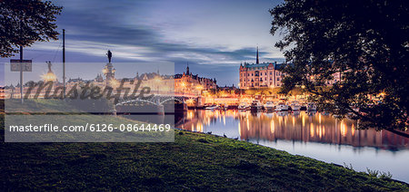 Sweden, Stockholm, View of bridge and city