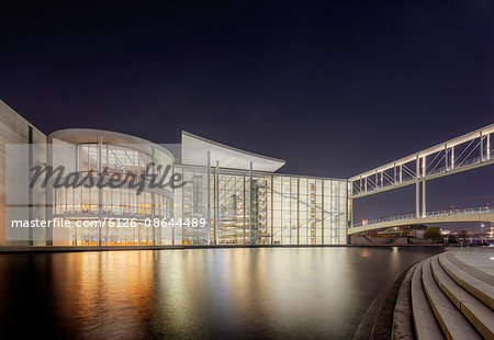 Germany, Berlin, Spreebogenpark, Reichstag buildings, Illuminated buildings at night