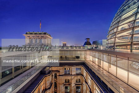 Germany, Berlin, Illuminated Bundestag roof