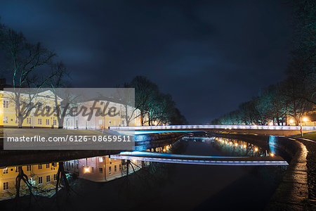 Finland, Varsinais-Suomi, Turku, Illuminated cityscape at night