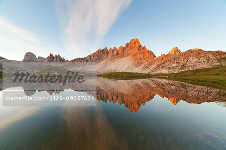Dawn at Piani Lakes with Paterno Mount, Dolomites, Innichen, South Tyrol, Italy Dawn at Piani Lakes with Paterno Mount, Dolomites, Innichen, South Tyrol, Italy