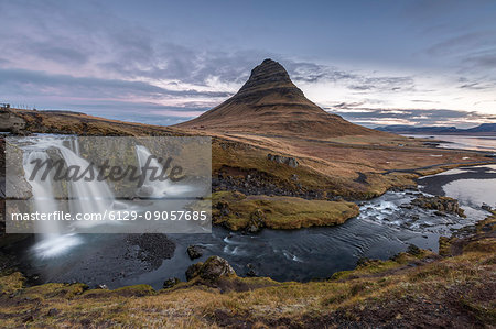 Long exposure landscape with waterfallsv of Kirkjufell Mountain, Snaefellsnes peninsula, Western Iceland, Europe.