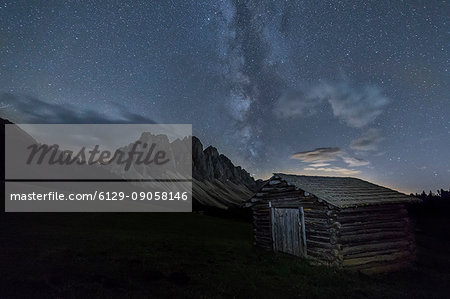 The Milky Way in the starry sky above the Odle. Funes Valley South Tyrol Dolomites Italy Europe