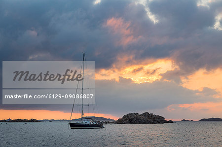 Sailing boats at sunrise (Budelli island, Archipelago of La Maddalena National Park, Sassari province, Sardinia, Italy, Europe)