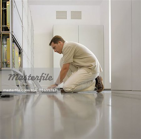 Technician working on server