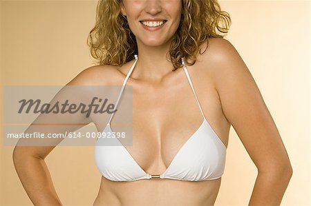Woman in white bikini top