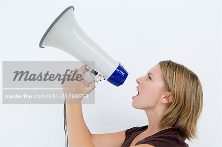Woman using loudspeaker
