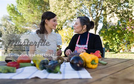 Mother and daughter preparing lunch