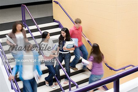 School students on stairs