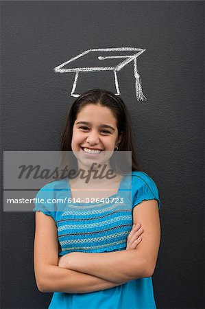 Portrait of a girl and a chalk mortar board